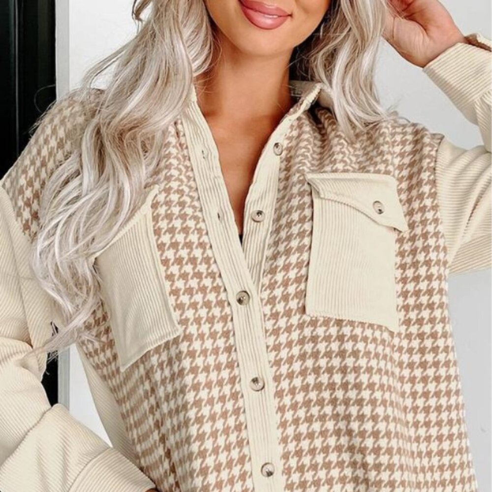 Parchment Houndstooth Corduroy Patchwork Flap Poc… - image 3